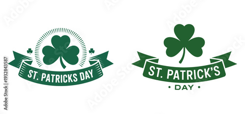 St. Patrick's Day shamrock symbols with green ribbons and banners