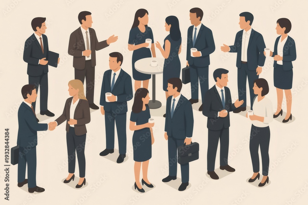 Fototapeta premium Business professionals engaging in discussions, shaking hands, and forming connections at a corporate networking gathering