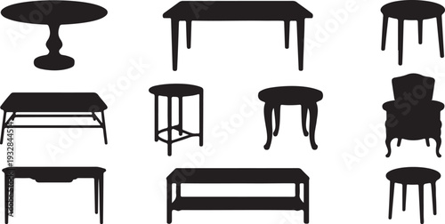 Flat Furniture Vector Set Tables and Armchair for Home Interior Decor