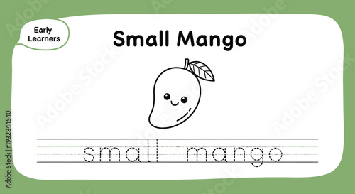 Cute Small Mango Coloring Page for Early Learners, Tracing Practice