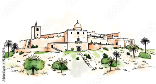 castle, vector, illustration, drawing, fortress, medieval, fantasy, fairytale, palace, tower, walls, gates, stone, architecture, historic, royal, kingdom, stronghold, defense, bastion, citadel, moat, 