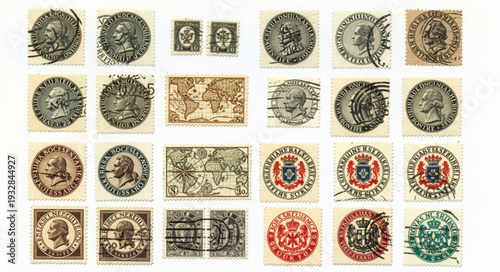 Collection of vintage postage stamps showcasing diverse designs and historical significance.
