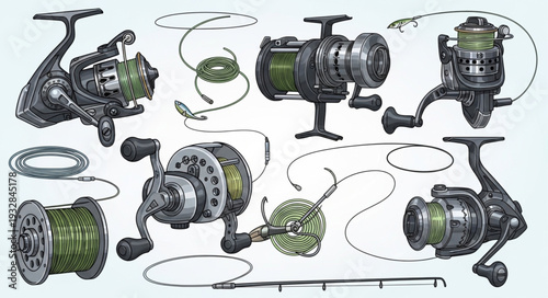 Collection of various fishing reels, showcasing different designs and functionalities for angling enthusiasts.