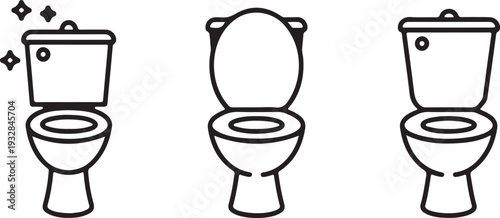 Toilet Line Art Icon Set Clean Bathroom and Sanitation Outline Collection