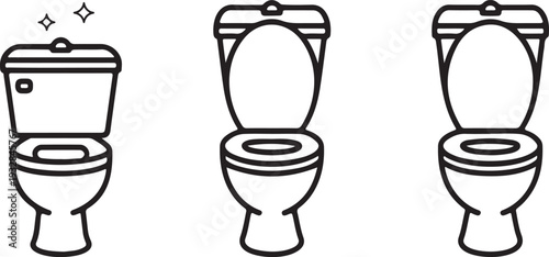 Toilet Line Art Icon Set Clean Bathroom and Sanitation Outline Collection