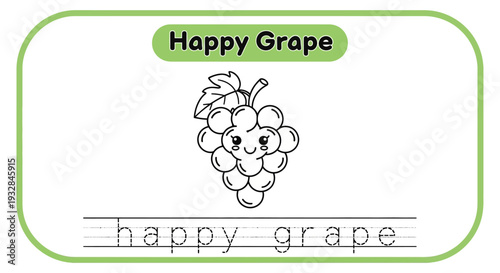 Happy Grape Character for Kids Learning and Tracing Activities