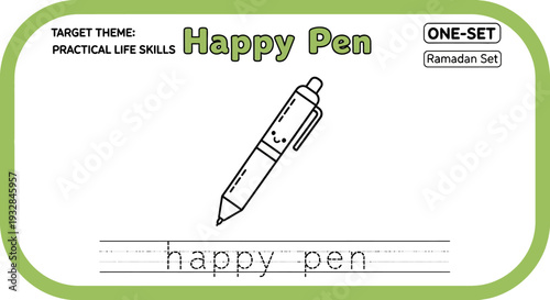 Happy Pen Handwriting Practice Sheet for Kids: Learn to Write 'Happy Pen'