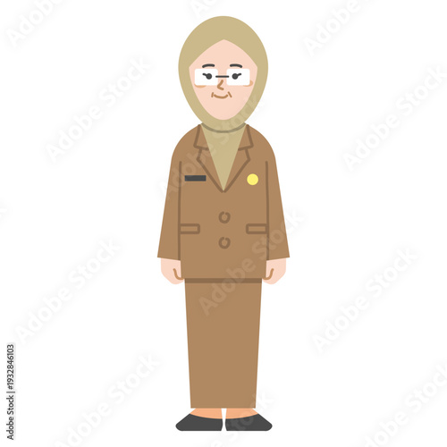 Vector illustration of Indonesian female teacher in hijab and public servant uniform