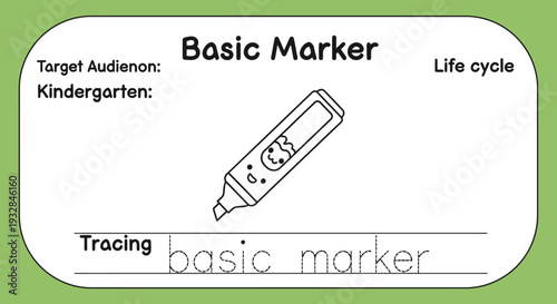 Kindergarten Tracing Worksheet: Basic Marker Illustration with Text for Early Learning