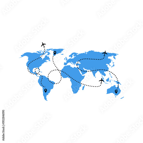 Global Travel and Logistics Concept with Dotted Line Plane Trails