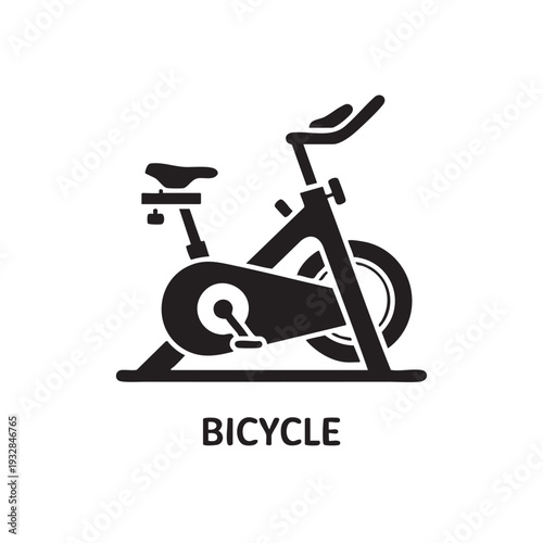 A simple black illustration of an exercise bicycle viewed from the side on a plain background with clear details