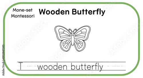 Montessori Wooden Butterfly Tracing Worksheet for Kids