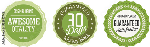 Three green guarantee badges for quality and satisfaction