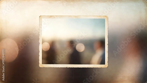 Wallpaper Mural Photo vintage frame with blurred people background and soft bokeh lights, retro paper border mockup for memory and story design Torontodigital.ca