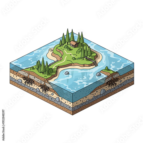 Island Ecosystem Layers Geological Formation.