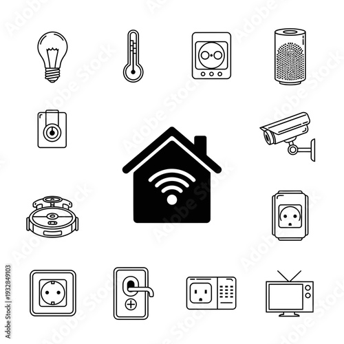 Modern smart home technology icons showcasing connected devices for ultimate convenience and security, simplifying daily life