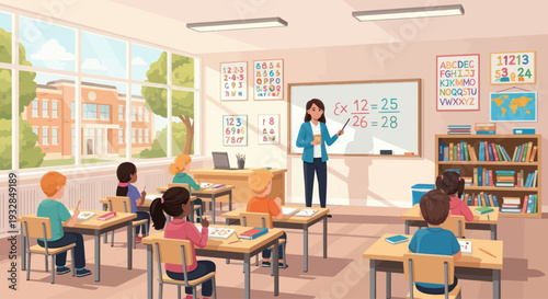 Children Learning Math in Classroom with Teacher