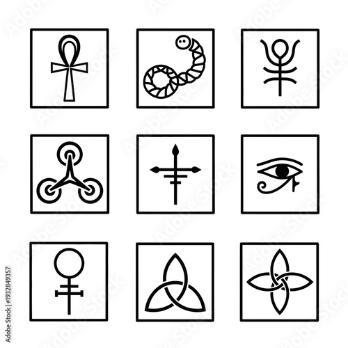 Discover ancient symbols and mystical icons for spiritual projects, occult themes, and esoteric design needs, offering profound meaning and visual intrigue.