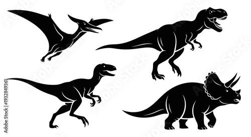 Dinosaur Silhouettes Set: Tyrannosaurus Rex, Triceratops, Velociraptor, and Pterodactyl