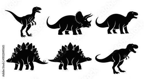 Dinosaur Silhouettes Vector Set: Prehistoric Animal Icons Collection