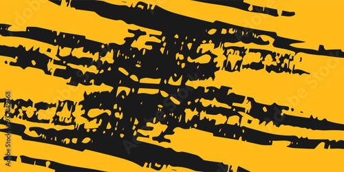 Black and yellow abstract background with brushstroke and halftone style.