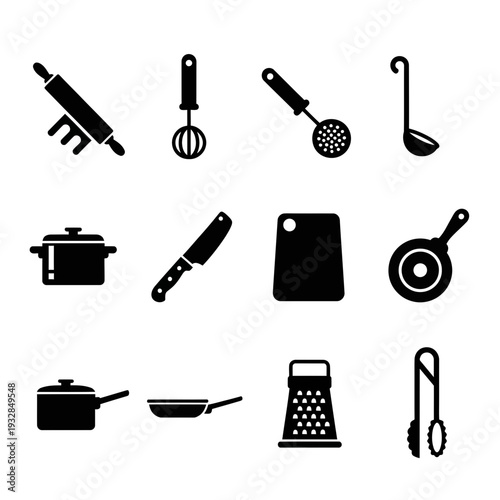 Essential kitchen tools collection for culinary creations and cooking preparation