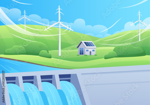 Renewable Energy Hydropower and Solar Scene