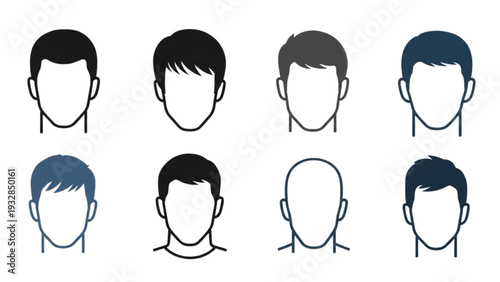 Collection of diverse male portraits with varying hairstyles and colors in a grid layout from a frontal viewpoint