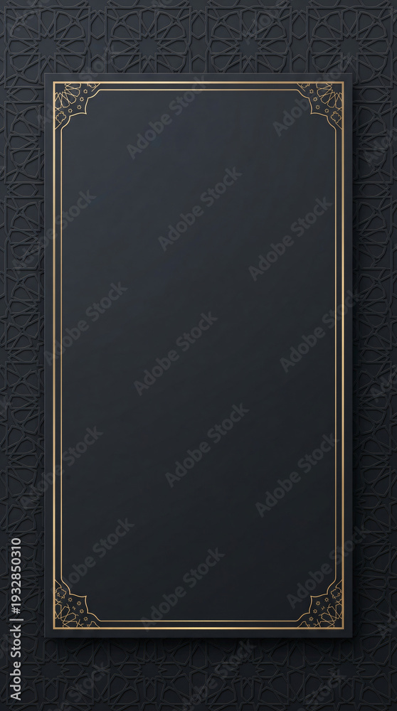 Fototapeta premium Luxury Black Islamic Frame with Gold Corner Ornaments and Arabesque Pattern