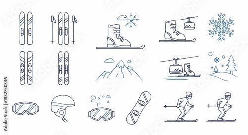 Skiing and Snowboarding Icons Set Illustration.
