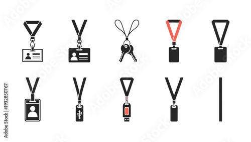 Collection of lanyard icons with various designs and accessories displayed