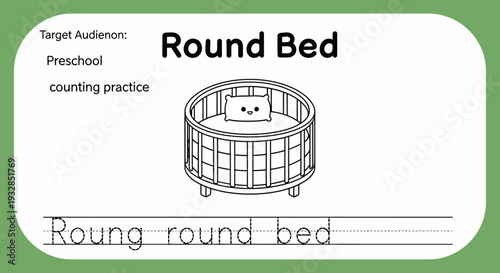 Preschool Counting Practice: Round Bed Coloring Page for Kids