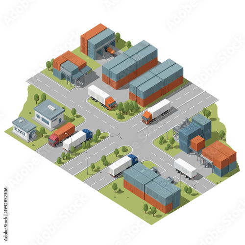 Isometric View of Logistics and Warehouse Facilities.