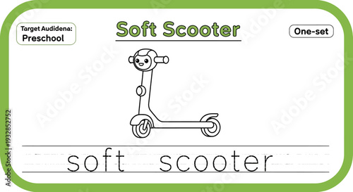 Soft Scooter Coloring Page for Preschoolers with Traceable Text