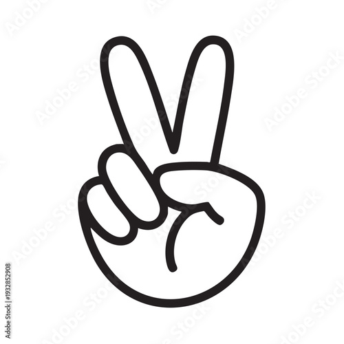 A hand gesture forming a peace sign illustration on a simple white background from a direct viewpoint showing fingers and hand clearly