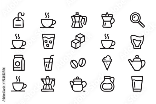 Minimal Coffeehouse and Beverage Outline Icons for Restaurant Graphics