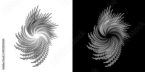 	
Dynamic abstract spiral sound wave rhythm lines. Circular spiral sound wave rhythm of lines. Circular futuristic abstract lines, black and white background.