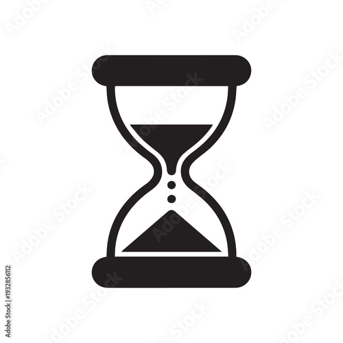 Black and white hourglass standing upright on a plain background symbolizing time management