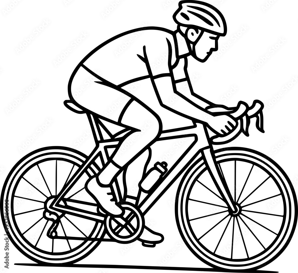 Naklejka premium Black and white outline professional vector illustration of cycling sport silhouette, ideal for logo, poster, branding, web, print, sports event use.