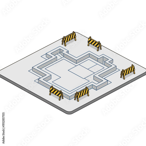 Construction Site with Barriers and Excavation.