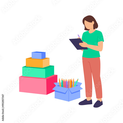 Ordering Pens and Pencils, Placing stationery order with supplier, Flat vector character illustration