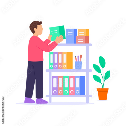 Office Supply, Managing essential stationery and workplace materials, Flat vector character illustration