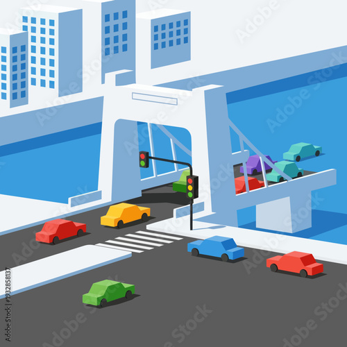 Cars driving on road with traffic signal.