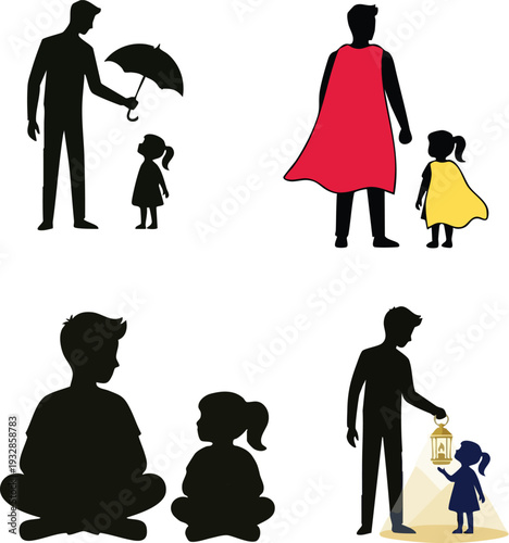 Web Big brother and little sister silhouette vector bundle, older brother protecting and playing with younger sister concept