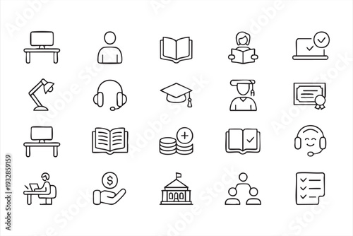 Academic and Student Life Outline Icon Pack for School Graphics