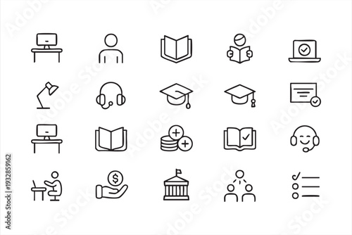 E Learning and Training Outline Icons for Digital Education Projects