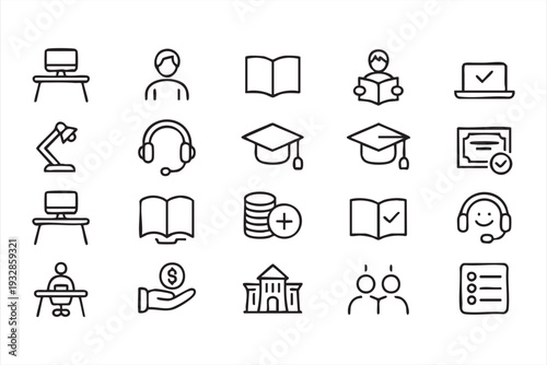 Education Technology Line Icons for Online Study and Certification