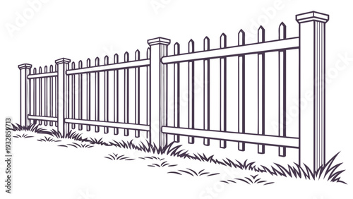 Elegant picket fence with pointed tops in a grassy landscape