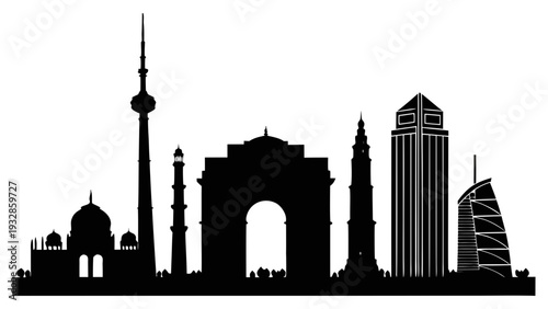 Silhouette of famous landmarks from around the world in black