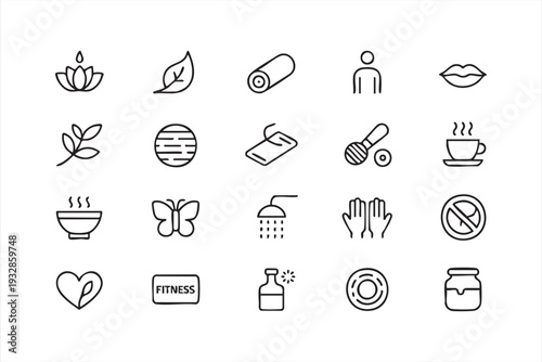 Yoga Meditation and Natural Wellness Outline Icons Collection